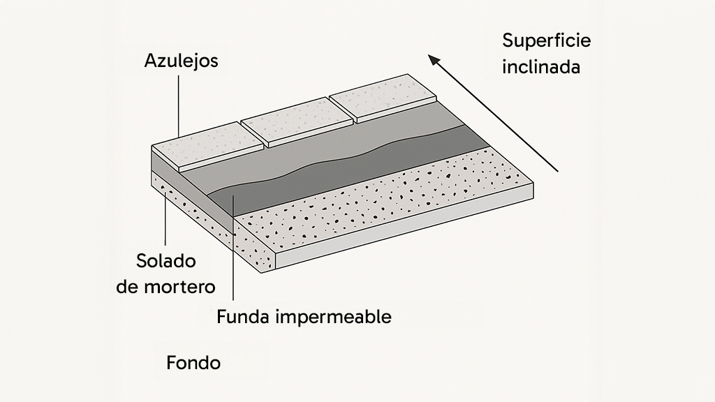 Secciones técnicas que ilustran la correcta instalación en superficies inclinadas
