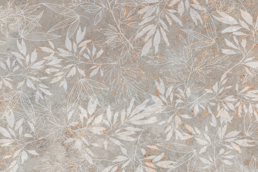 Diseño de plantas monocromáticas sobre cerámica beige.