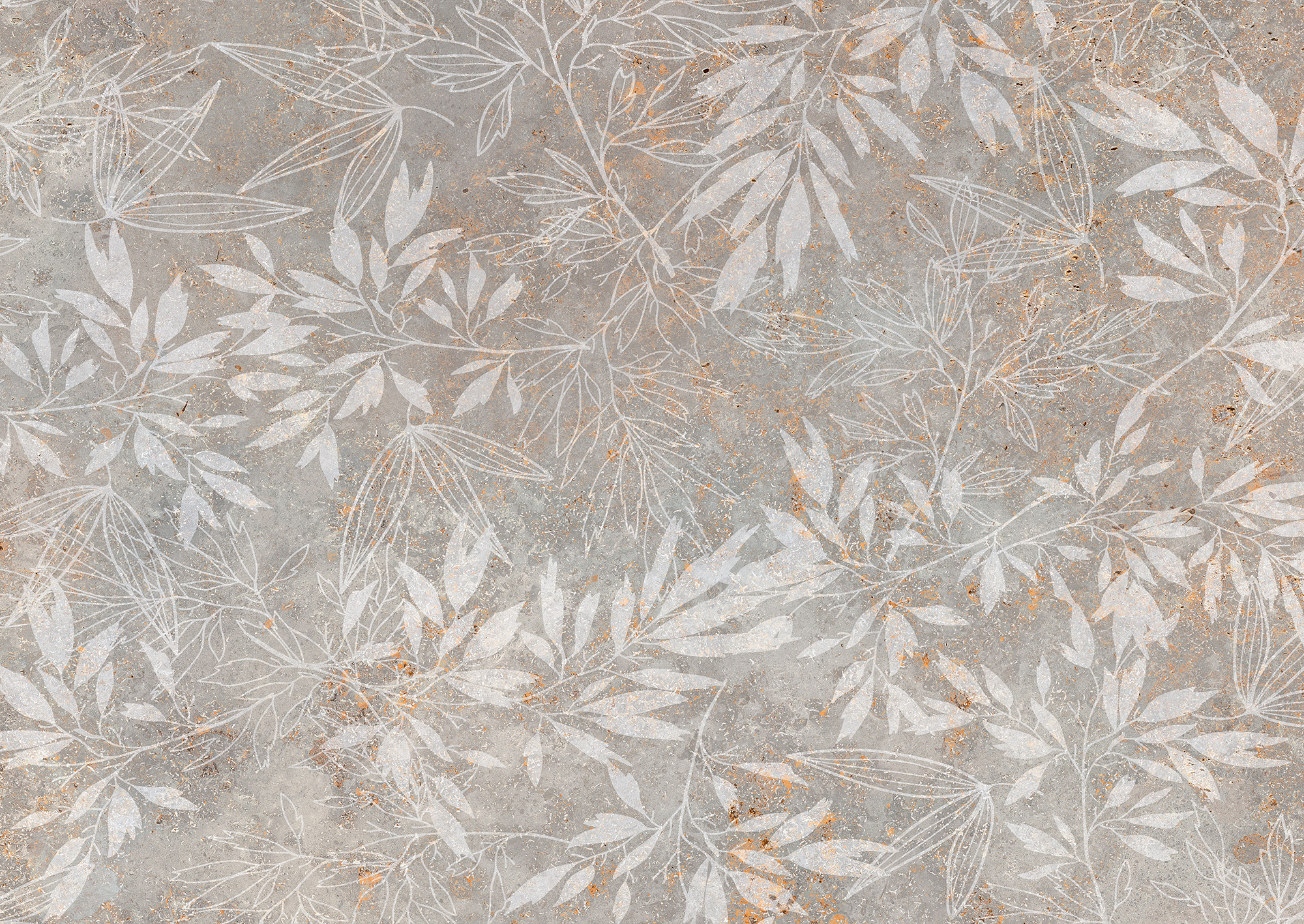 Diseño de plantas monocromáticas sobre cerámica beige.